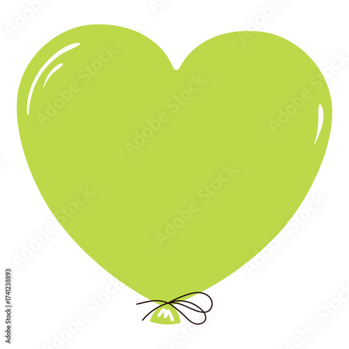 Flying heart shaped air balloon with string hand drawn illustration, isolated vector on transparent. Flat design. Birthday celebration, festival, carnival, party, anniversary clip art, element