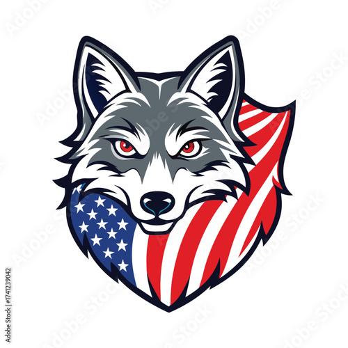Red cartoon vector portrait illustration of a cute canine pet head, like a dog or a fox, isolated on white