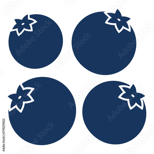 Four blueberries set fresh ripe berries fruit food healthy eating delicious natural organic silhouette
