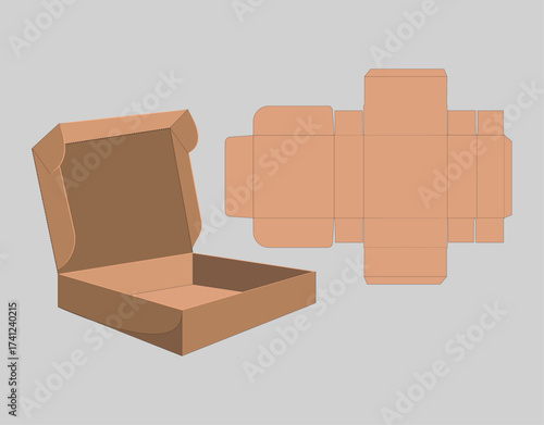 Box packaging template flat die cut sketch 3d open box outline