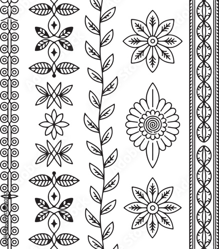 Seamless floral pattern background with vintage vector flowers and decorative leaves
