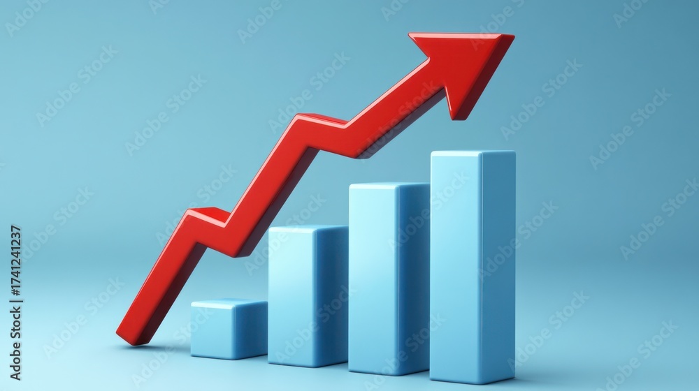 Fototapeta premium Upward trend graph, financial growth, blue background, success concept