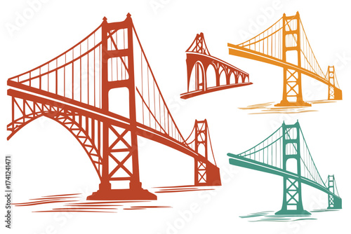 set of Bridge architecture silhouette vector isolated on white background