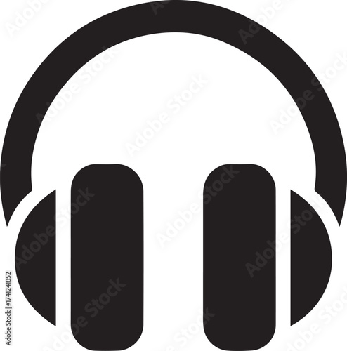 Black silhouette of headphones with musical notes emitting sound waves