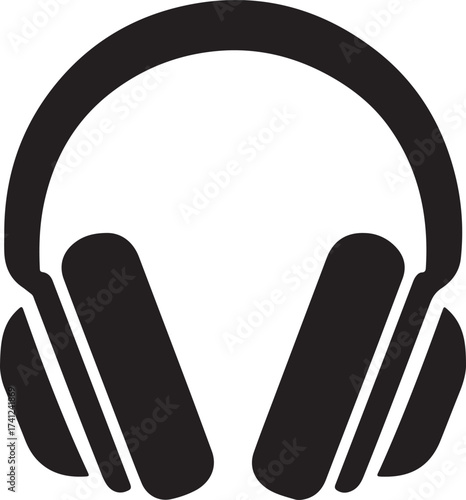 Black silhouette of headphones with musical notes emitting sound waves