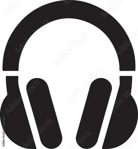Black silhouette of headphones with musical notes emitting sound waves