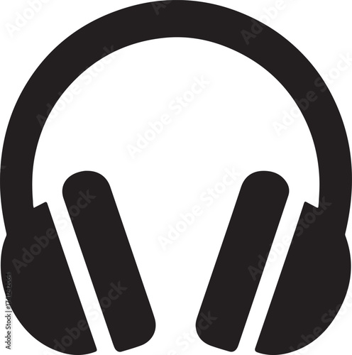 Black silhouette of headphones with musical notes emitting sound waves