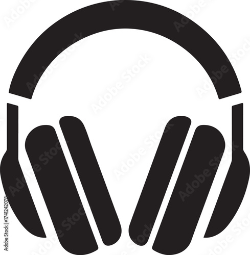 Black silhouette of headphones with musical notes emitting sound waves