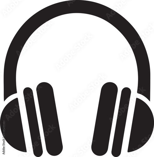 Black silhouette of headphones with musical notes emitting sound waves
