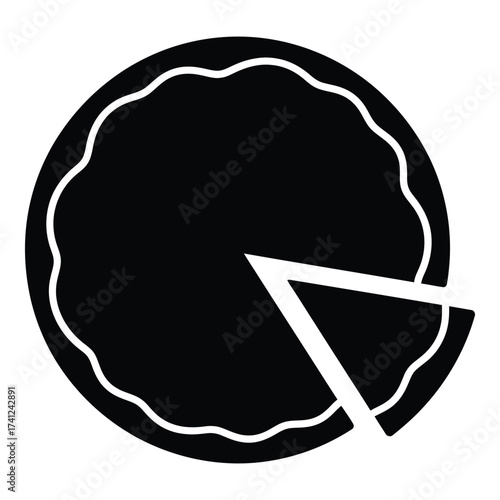 Simple black silhouette of a pie with one slice removed ideal for food and dessert themed designs silhouette
