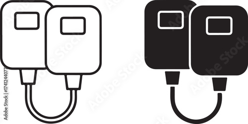 Illustration of two smart electric vehicle charger in black and white, showcasing the modern design and technology for ecofriendly transportation on