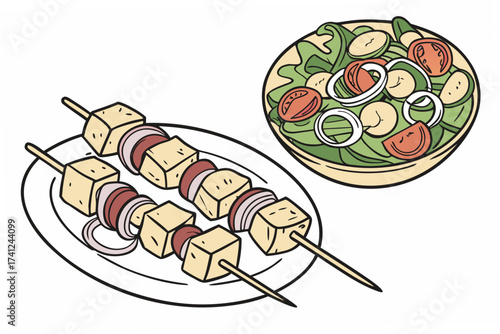 grilled meat and vegetables