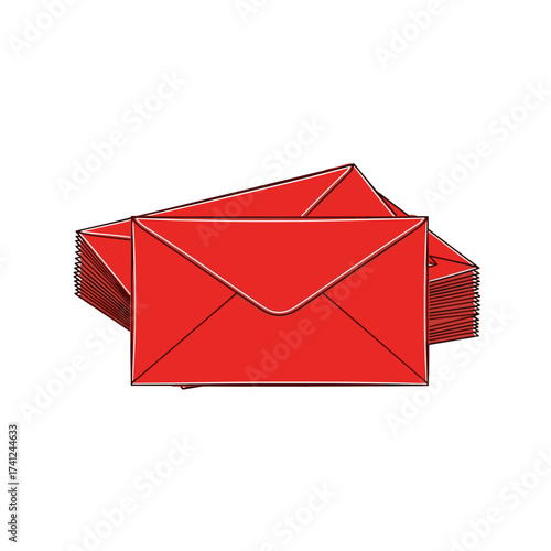 Stack of red envelopes in a cute design on a white background