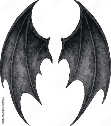 Watercolor vector illustrations of gothic dark wings