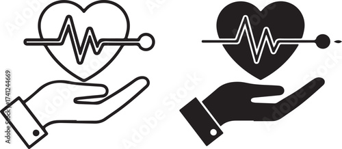 Vector art of hand holding a heart with a heartbeat line, symbolizing health, care, and medical support represents wellness, cardiology, and the importance of healthcare on