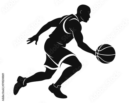 Basketball dribbling silhouette vector isolated on white background