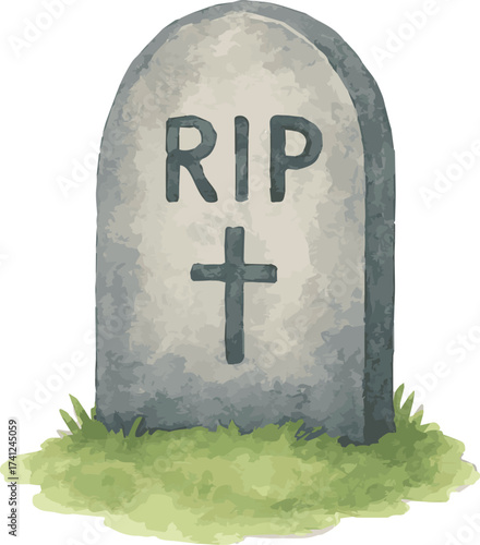 Watercolor vector illustrations of a tombstone