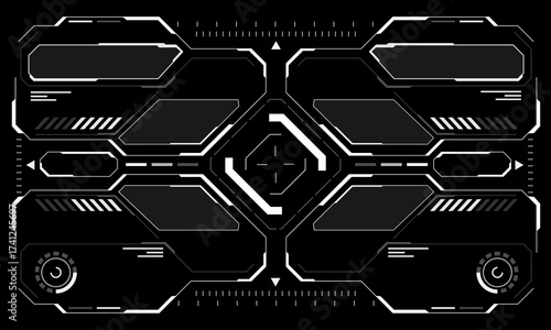 HUD sci-fi interface screen view white circular geometric design virtual futuristic technology creative display on black vector