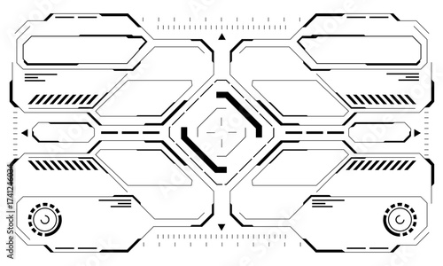 HUD sci-fi interface screen view black circular geometric design virtual futuristic technology creative display on white vector