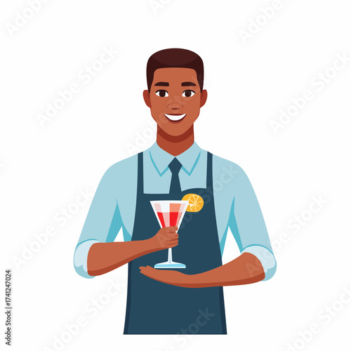 Bartender with cocktail and apron with transparent background