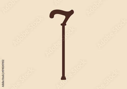 Illustration of a Brown Wooden Walking Cane.
