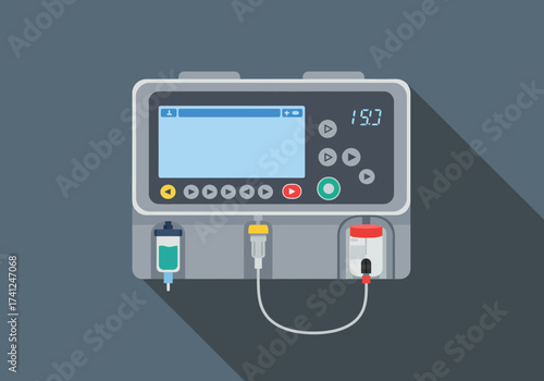 Medical device illustration showing infusion pump for patient care and treatment.