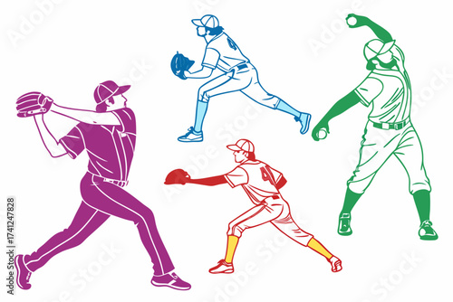 set of Baseball pitcher silhouette vector isolated on white background