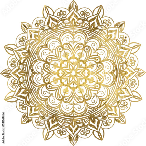 Elegant gold mandala with intricate details on a dark background