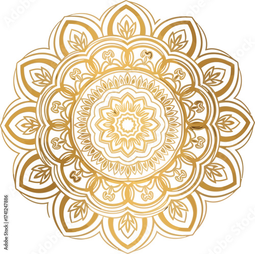 Golden mandala design on black background for elegant invitations