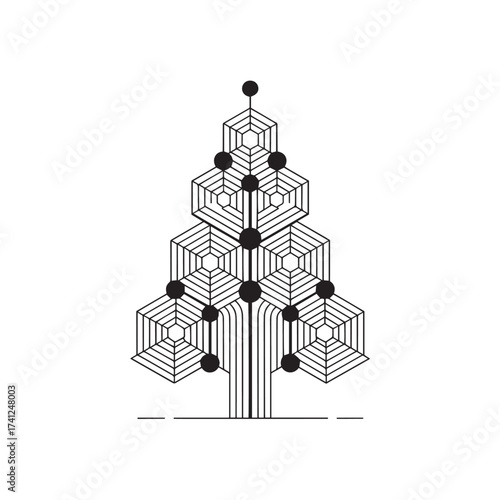 Geometric Christmas Tree | Modern Line Art Holiday Design | Abstract Polygon Vector