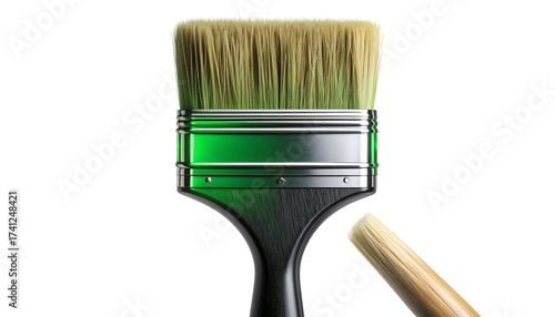 Wide green and black paintbrush isolated on white background.