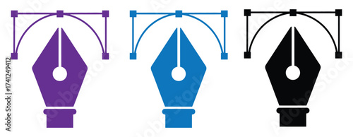 Illustration of three vector pens, representing graphic design, digital art, and creative tools for artists and designers in a minimalist style