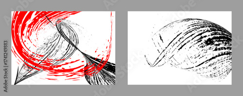 Strokes of black and red paint on a white background. Set of two templates. Graffiti element. Design template for the design of banners, posters, booklets, cover