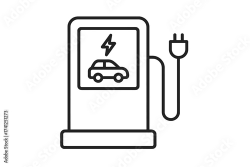 Electric car charging station vector line icon. EV charge point symbol for automobile. Green energy and sustainability concept. Power refill object. Linear stroke illustration.
