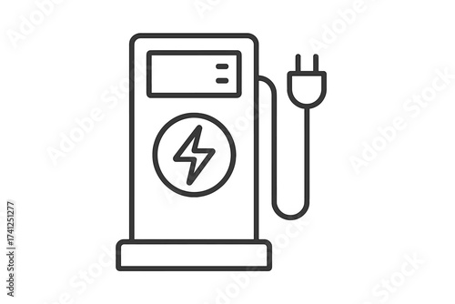 Electric car charging station vector thin line icon. EV electric vehicle charger object. Sustainability, alternative energies. E-mobility, eco friendly transport power symbol.