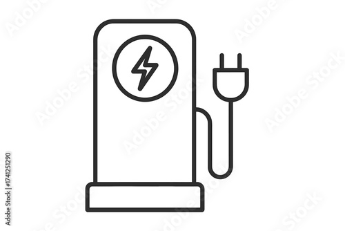 EV charging station line icon. Electric car charger symbol. Vector illustration for sustainable transport and green energy. Alternative power, and eco friendly fuel concept.