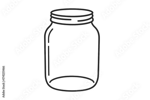 Empty glass mason jar line art. Vector icon for canning, jam, food preserves. Kitchen container with editable stroke. Simple outline drawing isolated on a transparent background.