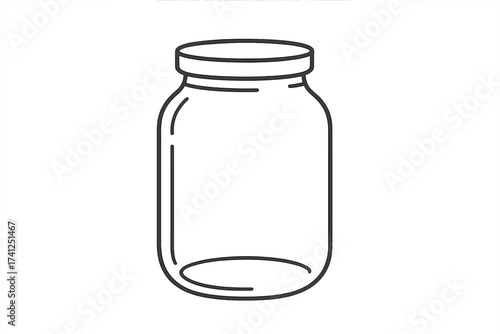 Glass jar vector outline icon. Concept for food storage, canning, and preserving. Empty container for jam, honey, or pickles. Kitchenware illustration. Reusable zero waste packaging.