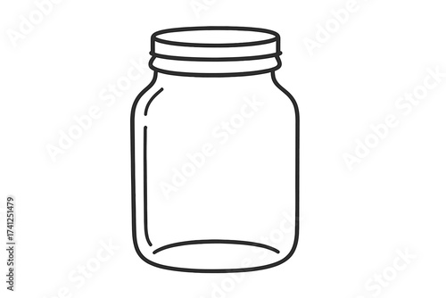 Glass jar line icon. Empty container for jam, preserves, food. Kitchen storage concept. Canning jar vector illustration. Outline drawing. Simple doodle, minimalist sketch.