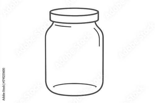 Empty glass jar outline icon. Simple line art vector illustration for food storage, canning, and preserving. Minimalist container for jam, pickles, or honey. Kitchenware symbol.