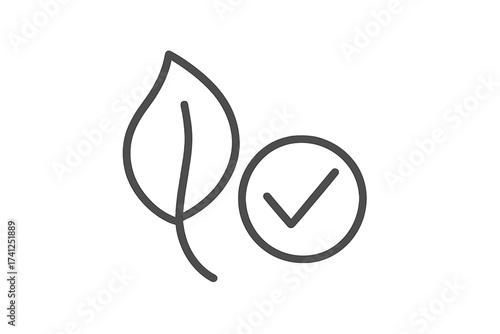 Eco-friendly, bio, and organic certified icon. Leaf with a checkmark symbol. Concept for natural, vegan, and sustainable products. Quality guarantee and approval vector logo.