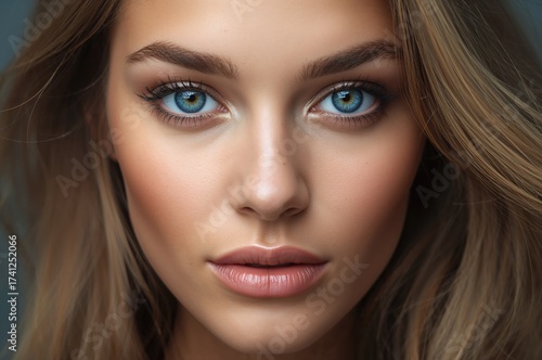 Wallpaper Mural portrait of a young woman with striking blue eyes and blonde hair featuring natural makeup and smooth skin against a neutral background Torontodigital.ca