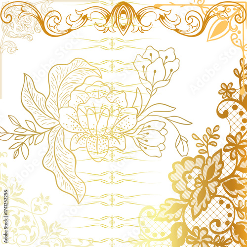 vintage floral background seamless pattern gold yellow Element Orchid rose 