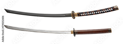 Two detailed katana swords displayed together sharp blades ready for action