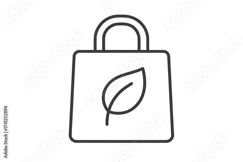 Thin line vector icon of reusable eco-friendly shopping bag with leaf symbol, environmentally conscious design, sustainable and green lifestyle illustration, transparent background