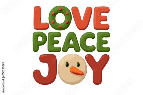 Warm wishes Christmas clay lettering element in naive childish style, festive winter holiday greeting quote, isolated vector cartoon with snowman face decoration, joyful seasonal message