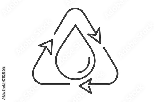 Water drop with recycle arrows symbol, vector thin line illustration for water conservation, reusing, recycling, sustainable eco-friendly concept, nature protection, environmental care
