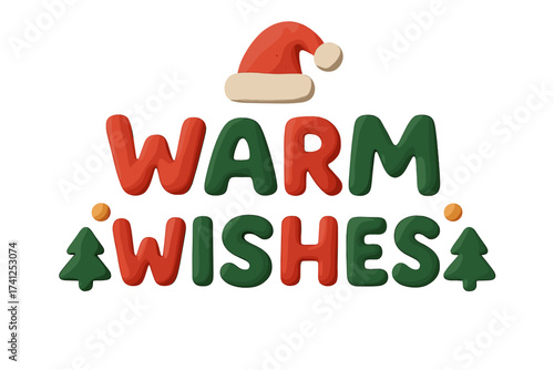 Ho Ho Ho Christmas Clay Lettering in Naive Childish Style, Festive Winter Holiday Quote, Cartoon Vector Element with Santa Hat and Playful Typography
