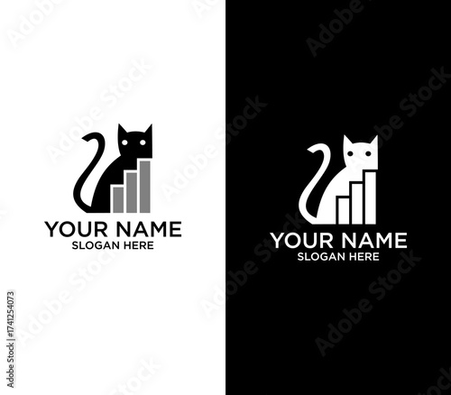 Cat Icon with Bar Chart for Data Analysis, Growth, and Mascot Use in Projects