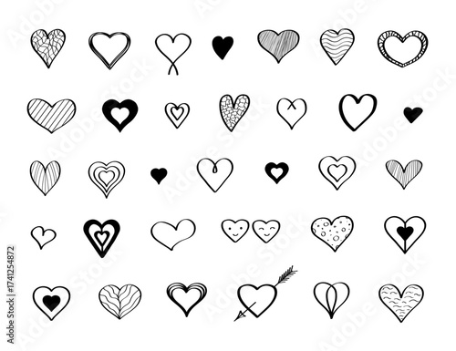 Heart icon doodle style. Hand drawn hearts vector illustration. Isolated on white background.